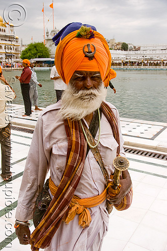 sikh man - nihang singh at the golden temple - amritsar (india), amritsar, golden temple, guardian, gurdwara, headdress, headwear, nihang singh, old man, punjab, sikh man, sikhism, soldier, turban, warrior, white beard