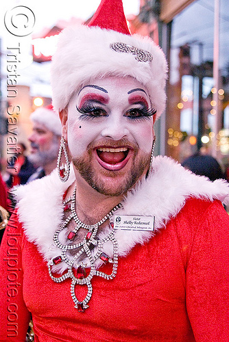 sister shelby redeemed - sisters of perpetual indulgence (san francisco), beard, christmas, costumes, makeup, man, nun, santa claus, santacon, santarchy, santas, shelby redeemed