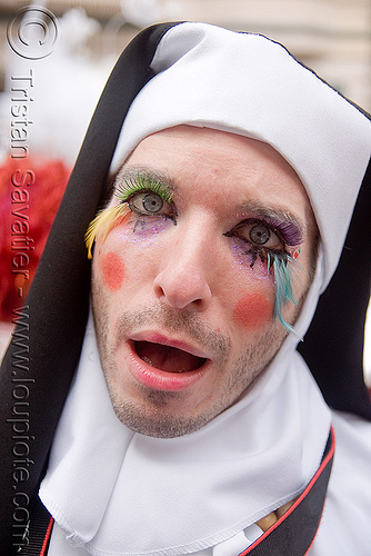 sisters of perpetual indulgence - brides of march (san francisco), bride, brides of march, eyelashes extensions, makeup, man, nuns, sisters of perpetual indulgence, wedding, white