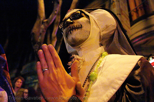 sisters of perpetual indulgence - sister mary timothy simplicity - dia de los muertos - halloween (san francisco), costumes, day of the dead, dia de los muertos, face painting, facepaint, halloween, makeup, night, nuns