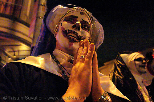 sisters of perpetual indulgence - sister sharin' dipity reveal - dia de los muertos - halloween (san francisco), costumes, day of the dead, dia de los muertos, face painting, facepaint, halloween, makeup, night, nuns