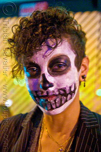skull face paint - dia de los muertos - halloween (san francisco), day of the dead, dia de los muertos, face painting, facepaint, halloween, makeup, night, woman