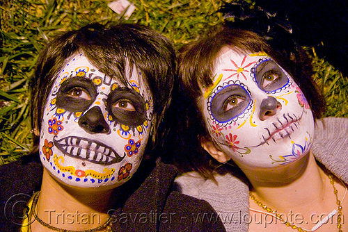 skull makeup - dia de los muertos - halloween (san francisco), day of the dead, dia de los muertos, face painting, facepaint, halloween, night, sugar skull makeup, women