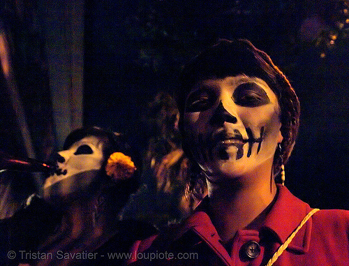 skull makeup - skull face paint - dia de los muertos - halloween (san francisco), costumes, day of the dead, dia de los muertos, face painting, facepaint, halloween, low-key, makeup, night