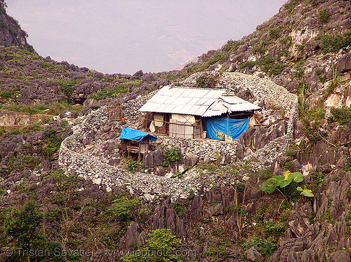 small country house - dry stone perimeter wall - vietnam, dry stone, farm, mountains, rugged, small house, stone wall