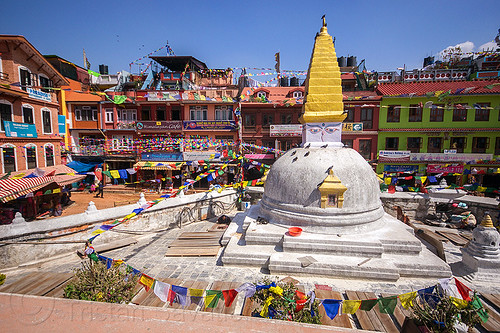 small stupa at bodnath - boudhanath - kathmandu (nepal), bodnath stupa, boudhanath, buddhism, kathmandu, prayer flags, tibetan