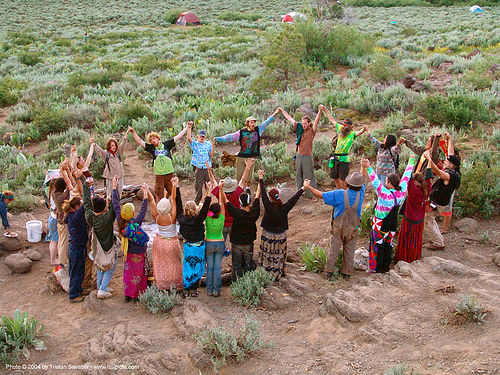 small-supper-circle - rainbow gathering - hippie, circle, hippie, holding hands