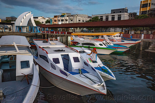 small tourist boats in manado harbor, boats, harbor, man, manado, mooring