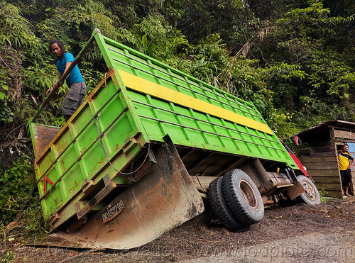 small truck in ditch - rear view, ditch, lorry, mountain road, truck accident