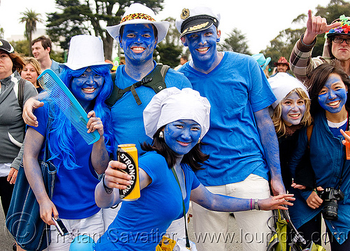 smurfs - bay to breakers (san francisco), bay to breakers, blue, body art, body paint, body painting, face painting, facepaint, footrace, schtroumpf, smurf, street party, woman