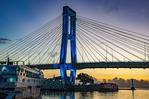 soekarno suspension bridge - manado, harbor, manado bridge, ships, soekarno bridge, soekarno suspension bridge