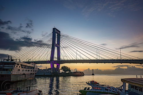 soekarno suspension bridge - manado, harbor, manado bridge, ships, soekarno bridge, soekarno suspension bridge