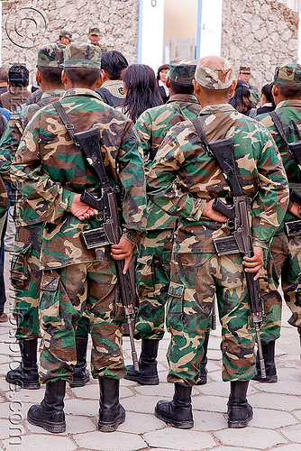 soldiers - uyuni (bolivia), armed, army, assault weapons, automatic weapons, bolivia, exercise, fatigues, guns, infantery, men, military, rifles, soldiers, training, uniform, uyuni