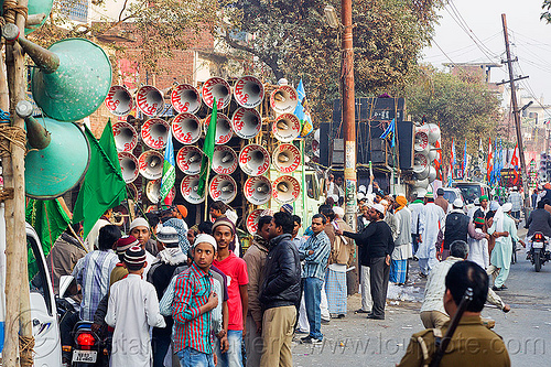 sound trucks - eid-milad-un-nabi muslim festival (india), bullhorns, crowd, eid e milad un nabi, eid e milād un nabī, islam, loudspeakers, mawlid, men, muhammad's birthday, muslim festival, muslim parade, nabi day, prophet's birthday, sound, speakers, عید میلاد النبی, ईद मिलाद नबी