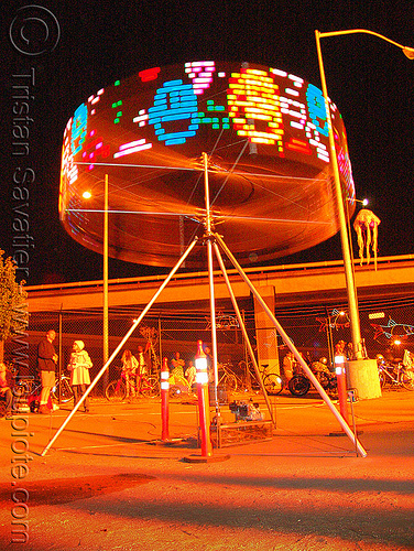 spinning art installation with LED lights, art installation, fire art, led lights