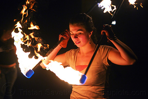 spinning double fire staff, double staff, fire dancer, fire dancing, fire performer, fire spinning, fire staffs, fire staves, night, savanna, spinning fire, woman