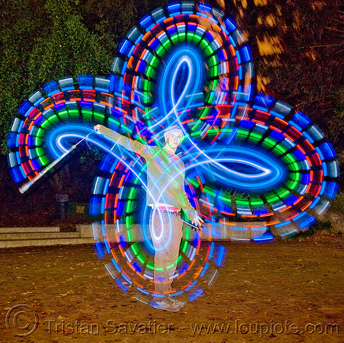 spinning led light poi - glowing - flowlight, fire dancer, fire dancing, fire performer, fire spinning, glowing, led lights, led poi, light poi, man, nicky evers, night, spinning fire