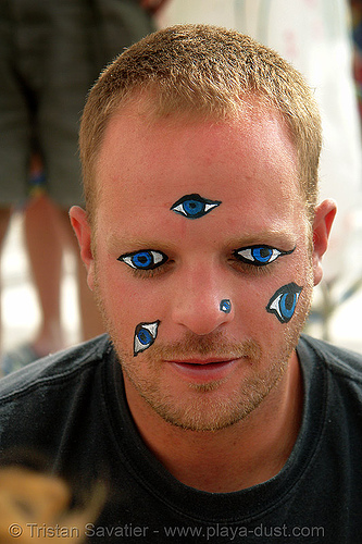 spooky weird eyes make-up - face paint - burning man 2006, eyes, face painting, facepaint, makeup, man, painted