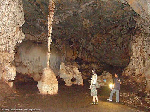 stalactite - column - natural cave - thailand, cave formations, cavers, caving, column, concretions, natural cave, speleothems, spelunkers, spelunking, stalactite