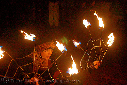 stasia with fire fans - jelly's (san francisco), fire dancer, fire dancing, fire fans, fire performer, fire spinning, night, spinning fire, stasia