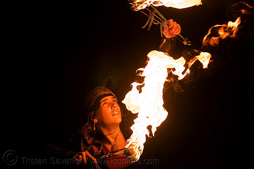 stasia with fire fans (san francisco), fire dancer, fire dancing, fire fans, fire performer, fire spinning, night, spinning fire