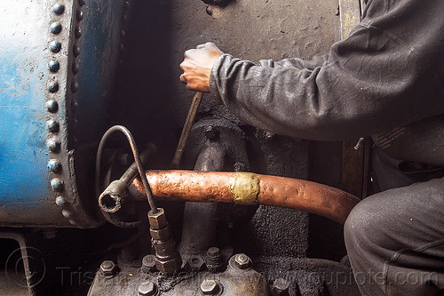 steam locomotive maintenance work in darjeeling (india), 791, brass pipe, darjeeling himalayan railway, darjeeling toy train, fixing, man, narrow gauge, railroad, repairing, steam engine, steam locomotive, steam train engine, worker, working, wrench