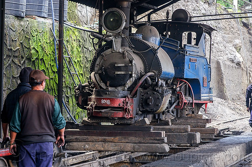 steam locomotive "queen of the hills" undergoing maintenance at the darjeeling train yard (india), 804 queen of the hills, darjeeling himalayan railway, darjeeling toy train, men, narrow gauge, railroad, steam engine, steam locomotive, steam train engine, train depot, train yard, workers