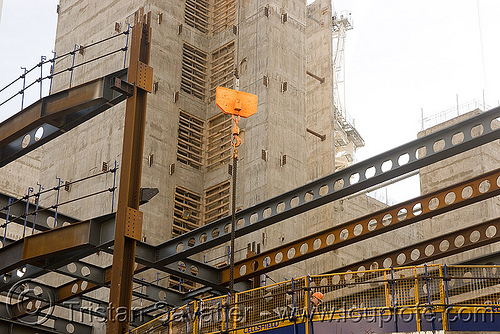 steel frame building construction - steel beams - the walbrook (london), building construction, crane hook, london, steel beams, steel frame