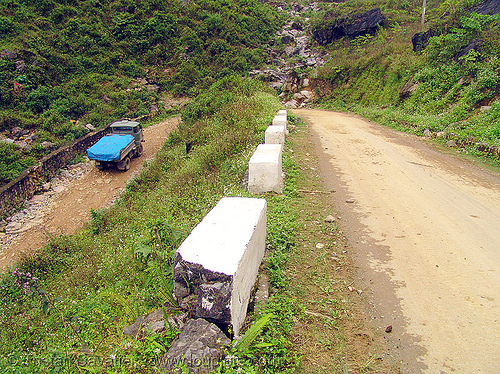 steep switchback near pass - vietnam, curves, dirt road, lorry, mountain pass, mountain road, steep, switchback, truck, turns, unpaved, winding road