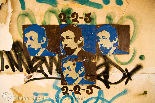 stencil graffiti - abandoned hospital (presidio, san francisco), 2+2=5, abandoned building, abandoned hospital, graffiti, presidio hospital, presidio landmark apartments, stencil, street art, trespassing, two plus two makes five