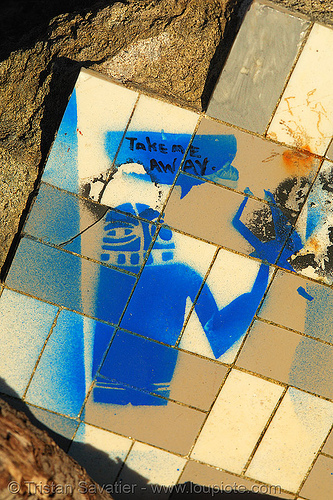 stencil graffiti (san francisco), blue, graffiti, stencil, street art, take me away