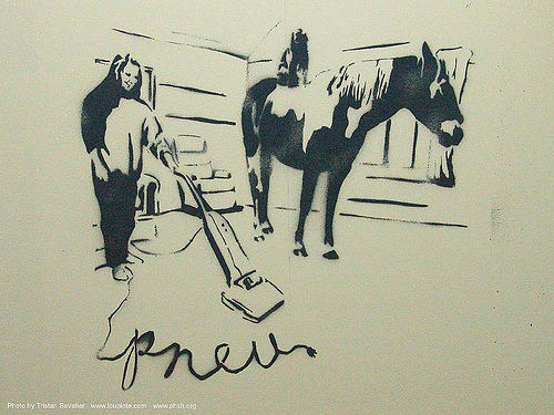 stencil-pneu - horse - abandoned hospital (presidio, san francisco), abandoned building, abandoned hospital, graffiti, presidio hospital, presidio landmark apartments, stencil, street art, trespassing