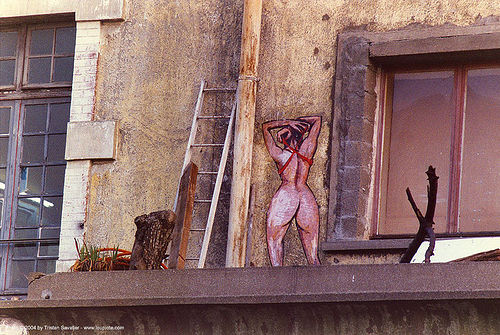 street art mural - naked woman painted on wall (paris), mural