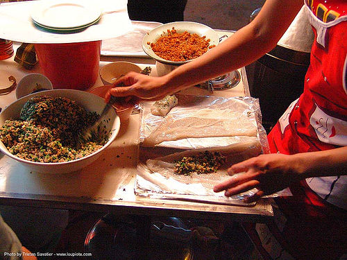 street vendor preparing vietnamese spring rolls - thailand, cooking, food, spring rolls, street seller, vietnamese rolls