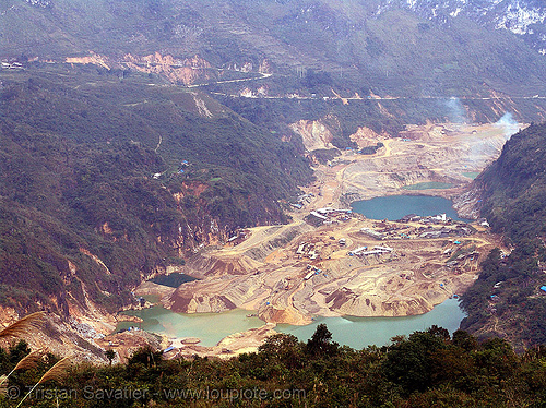 strip mine - tình túc tin mine (vietnam), landscape, open pit mine, open pit surface mine, open-cut mine, opencast mine, strip mine, tin mine, tinh tuc, tình túc