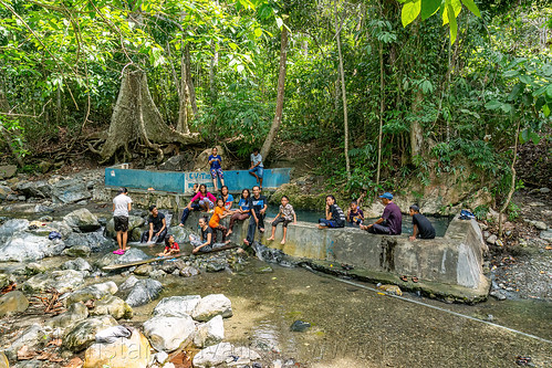 sumber air panas uwedaka - hot springs near luwuk, bathing, boys, crowd, forest, girls, hot springs, kids, pools