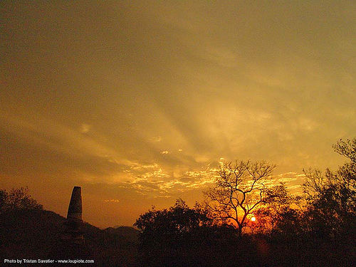 sunset sky - thailand, clouds, crepuscular rays, sunset sky, trees