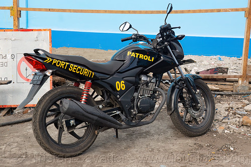 surabaya port security patrol motorcycle, dock, harbor, honda, motorcycle, surabaya