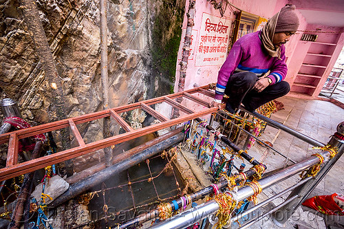 surya kund - yamunotri sacred hot springs (india), hot springs, men, surya kund, yamunotri