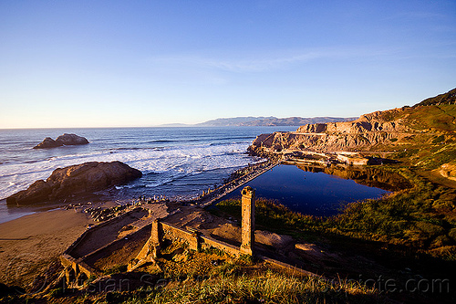 sutro baths ruins (san francisco), horizon, islet, ocean, pool, ruins, sea, seashore, sutro baths