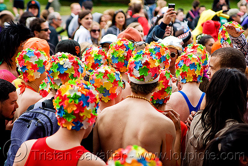 synchronized swimmers - bay to breakers (san francisco), bay to breakers, costumes, footrace, street party, swim caps, synchronized swimmers