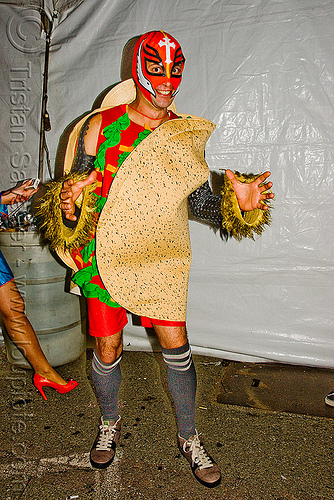 taco costume - ghostship halloween party on treasure island (san francisco), costume, ghostship 2009, halloween, mask, party, taco