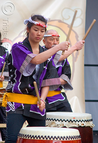 taiko drummers - chinese new year festival (san francisco), asian woman, chinese new year, drummers, drumming, drumsticks, genryu arts, japanese drums, lunar new year, man, taiko dojo