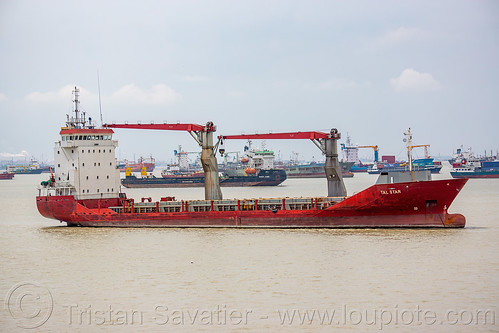 tal star - general cargo ship, boat, cargo ship, crane, madura strait, merchant ship, moored, mooring, ship cranes, surabaya