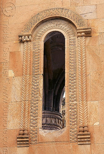 tall window - Işhan monastery - georgian church ruin (turkey), byzantine architecture, decoration, geometric, georgian church ruins, ishan church, ishan monastery, işhan, low-relief, motives, orthodox christian, window