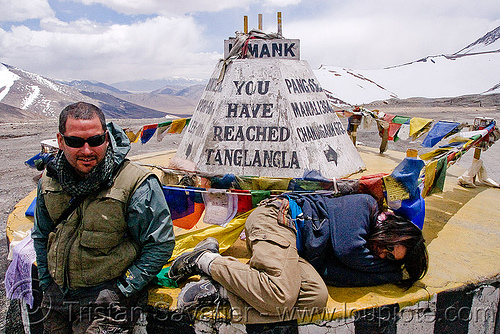 tanglang pass - manali to leh road (india), ben, grace liew, ladakh, mountain pass, mountains, road marker, sign, taglangla, tanglang pass, tanglangla, woman