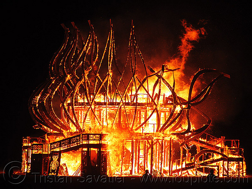 the temple is burning - burning man 2009, burning man, fire of fires, night