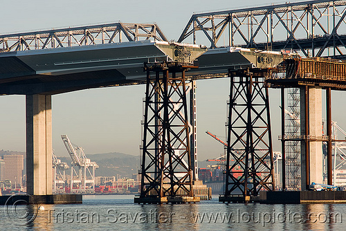 temporary bridge piers - the new bay bridge - construction (san francisco), bridge construction, bridge pillars, caltrans, ocean, san francisco bay bridge, sea, sf bay