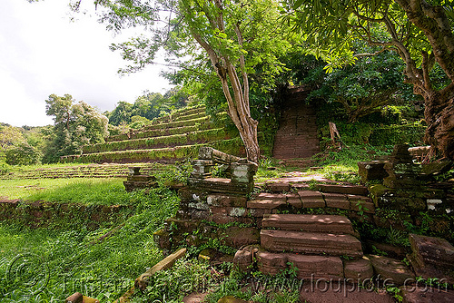 terraces and stair - wat phu champasak (laos), hindu temple, hinduism, khmer temple, laos, ruins, stone stairs, wat phu champasak