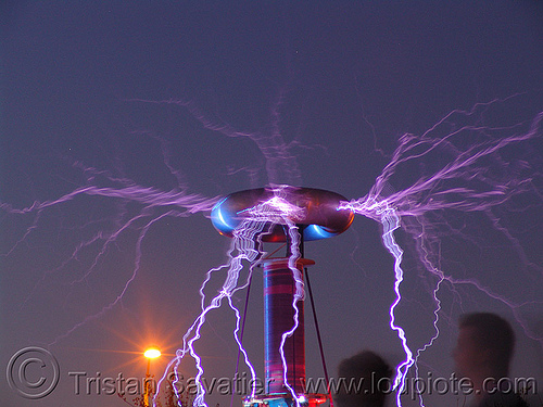 tesla coil discharging, danger, dr megavolt, electric arc, electric discharge, fire art, high voltage, lightnings, plasma filaments, static electricity, tesla coil